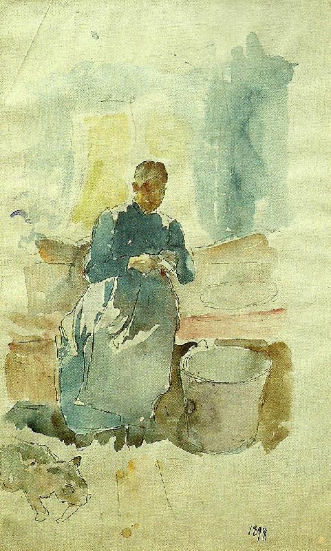 Carl Wilhelmson kvinna med katt oil painting image